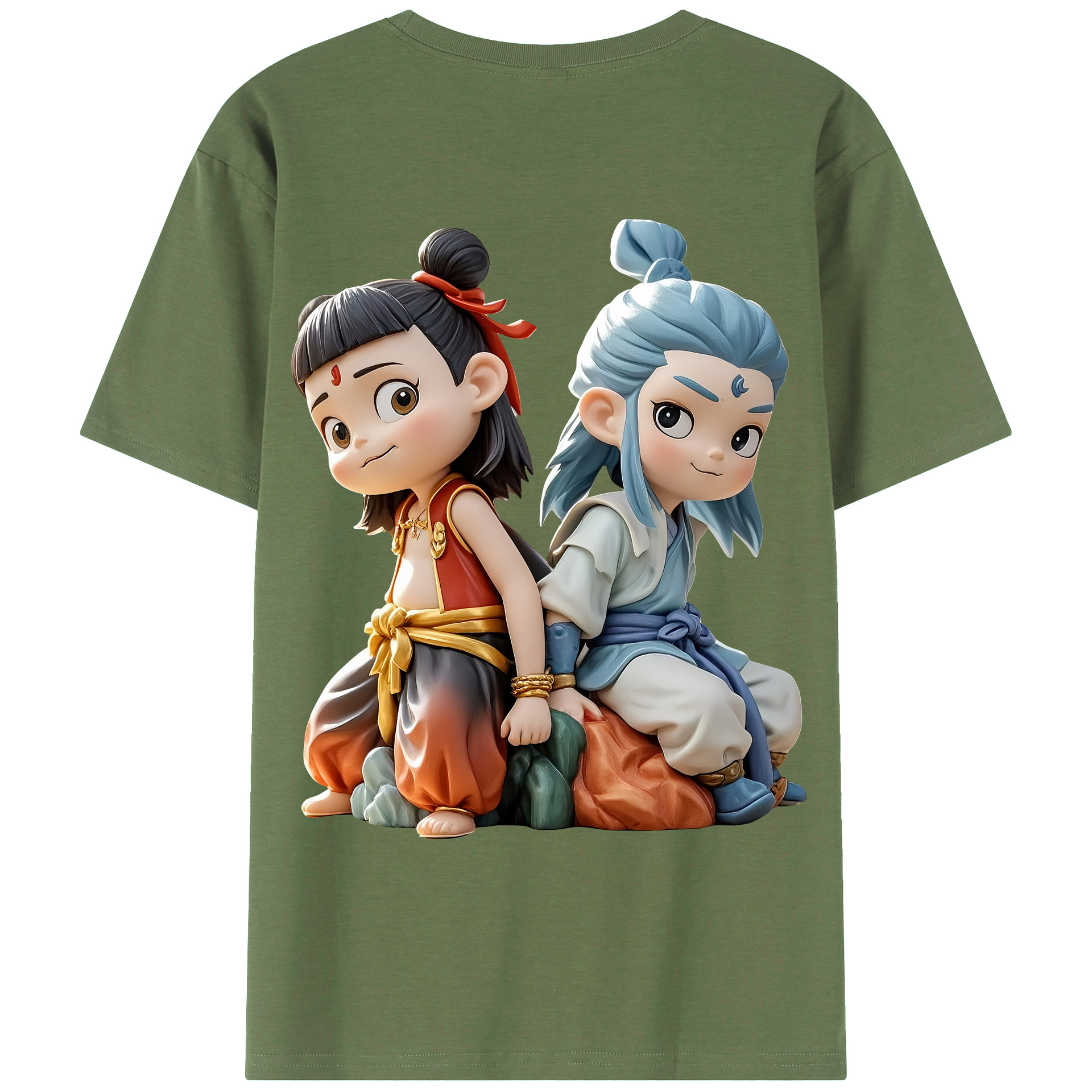 （画像用） Ne Zha 2 ナタ 魔童の大暴れ 綿100％ メンズ半袖Tシャツ（バックプリント） 通気性
